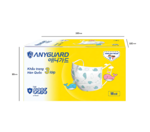 Hộp 50 khẩu trang trẻ em 3 lớp Anyguard