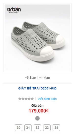 Giày Orban trẻ em D2001 màu ghi đế trắng 5 size 30-34